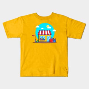 Shop Cart And Shop Building Cartoon Kids T-Shirt